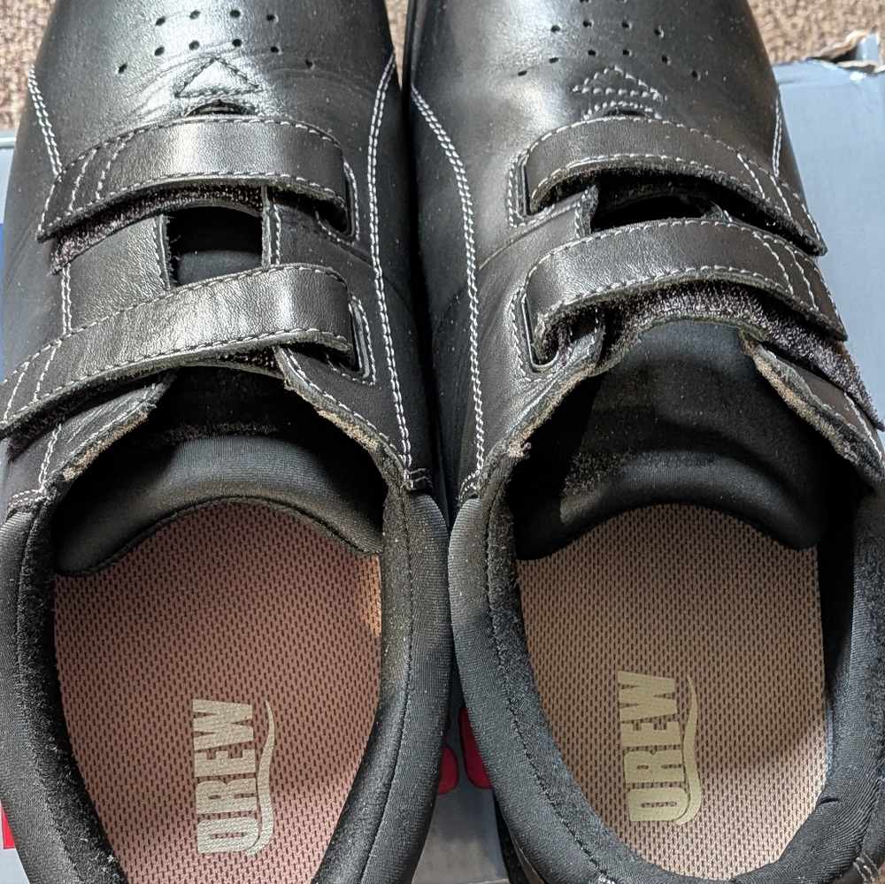 DREW Black Leather Velcro Dual Strap Comfort Slip-Ons. New In The Box. Sz 10 W